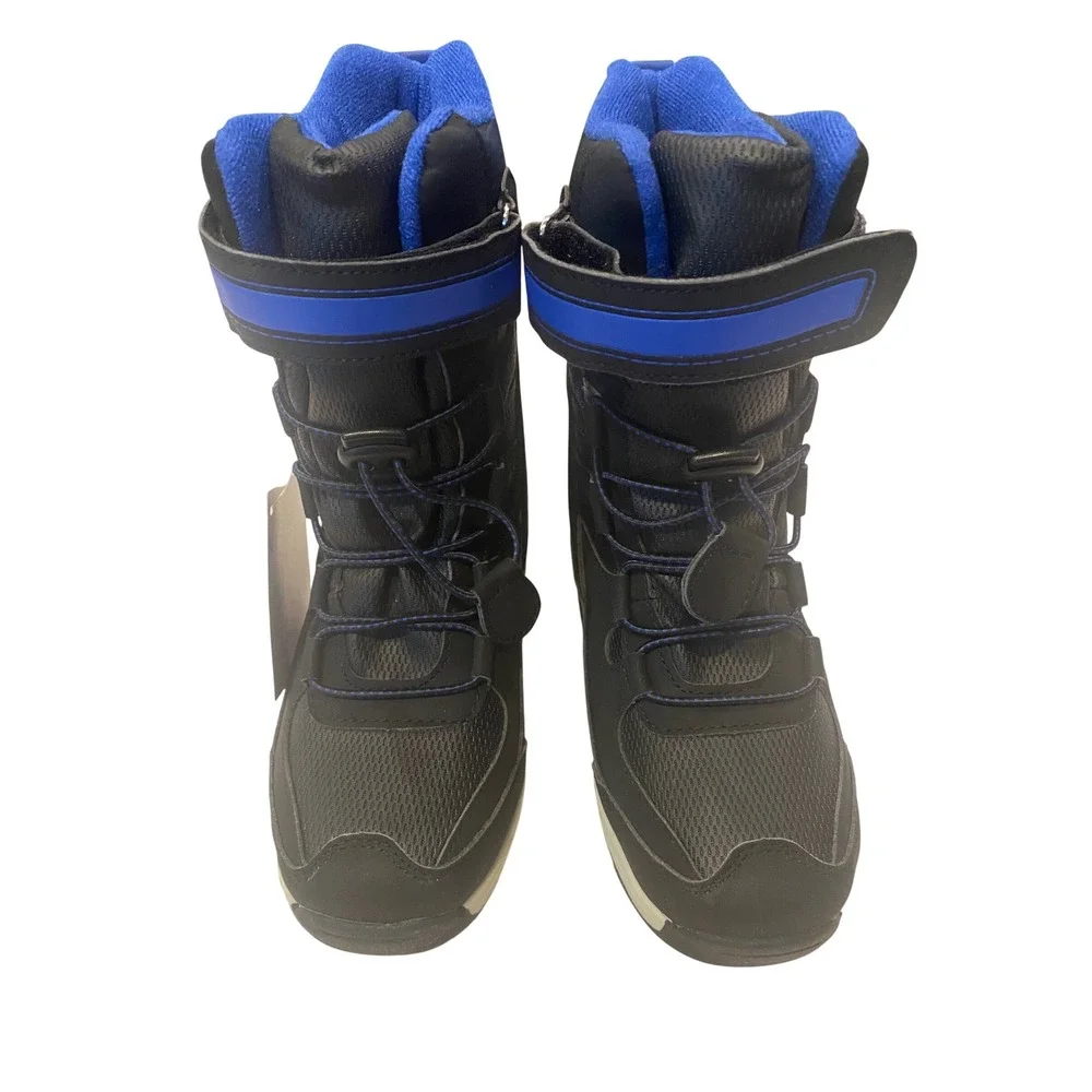 Totes‎ Sage Boys Snow Boots Black Blue Bungee Strap Size 4 NEW